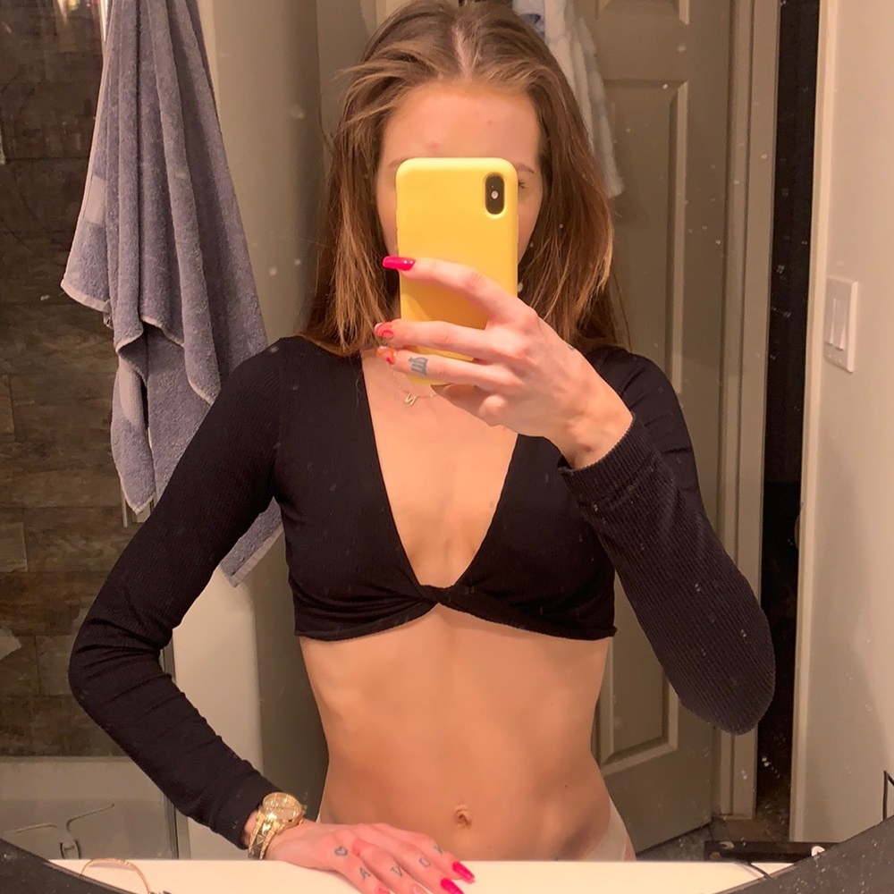 GARAGE Long Sleeved Black Crop Top, size small